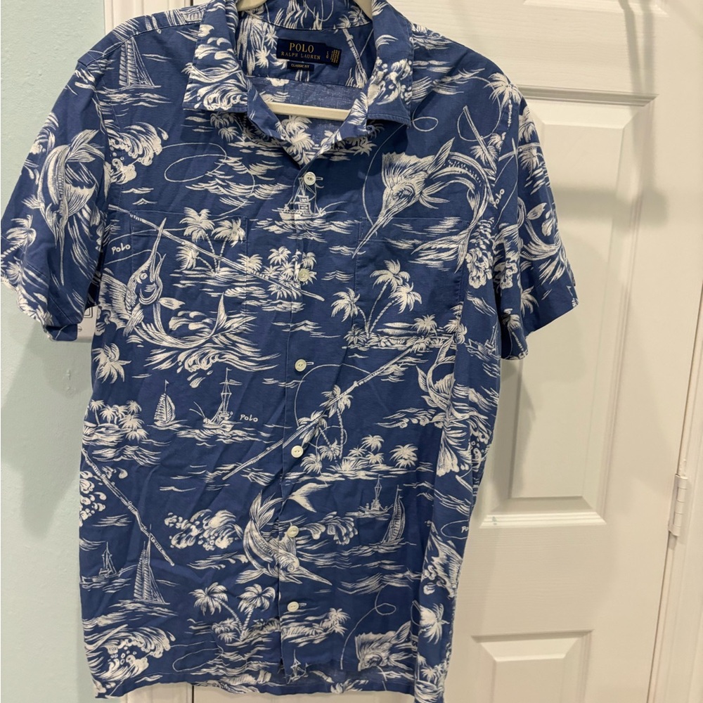 Ralph Lauren Men's Blue Tropical Print Shirt